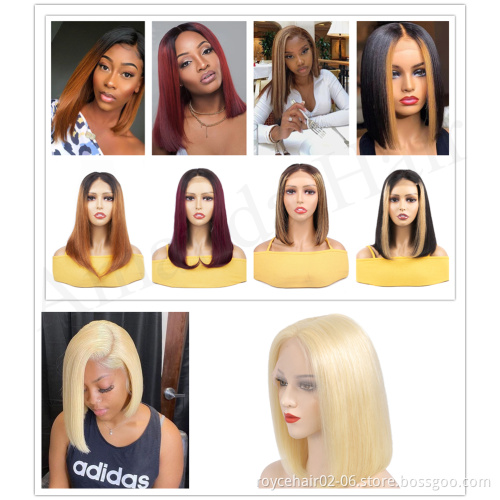 Wholesale Peruvian Virgin Human Hair Bob Wig Highlight Brown P4/30 Colored T Part Lace Front Wig